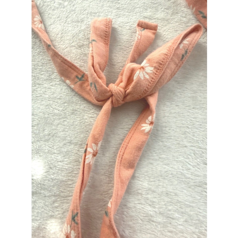 Hollister Smocked Tank Top Womens XS Peach Pink Daisy Floral Tie Strap Crop Cami - Picture 10 of 11